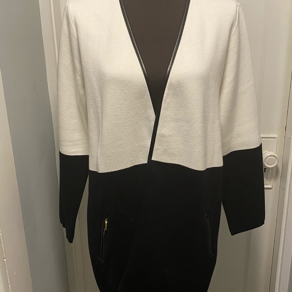 Charter Club Optic White/Black Color Block Cardigan XLP
